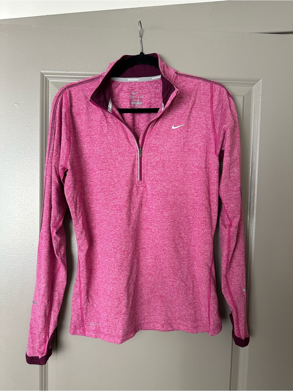 Nike Women's Heather Pink Quarter-Zip Long Sleeve Top